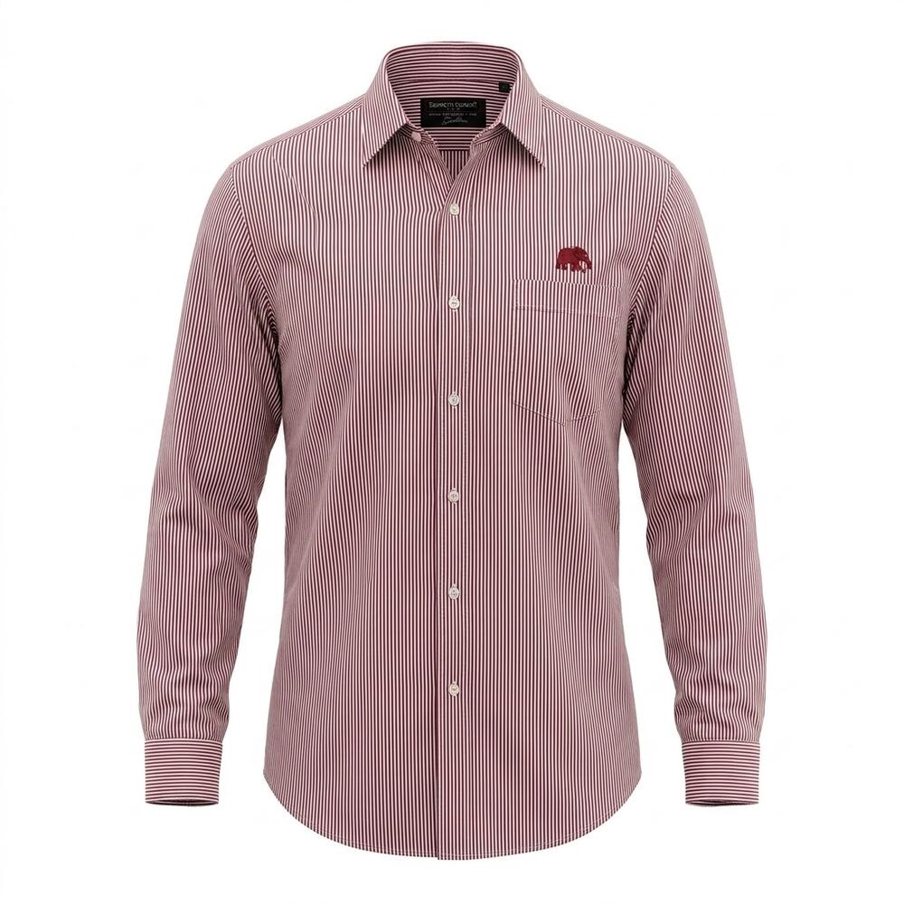 Vintage Kenneth Gordon Red Embroidered Striped Button-Up Shirt Men Size XL